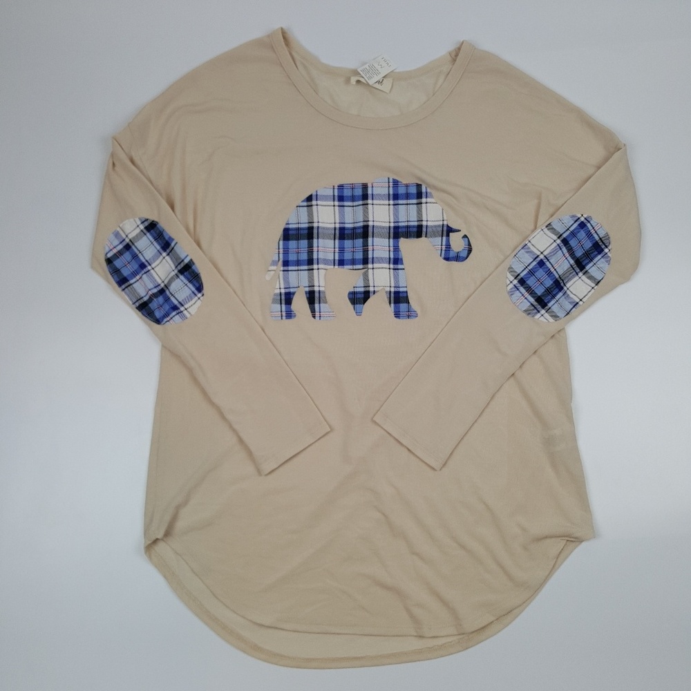 Beige Plaid Elephant Long Sleeve Tunic {Bo Bel}